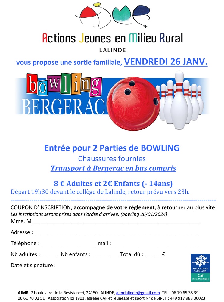 AJMR Flyer Bowling Bergerac 26 01 2024